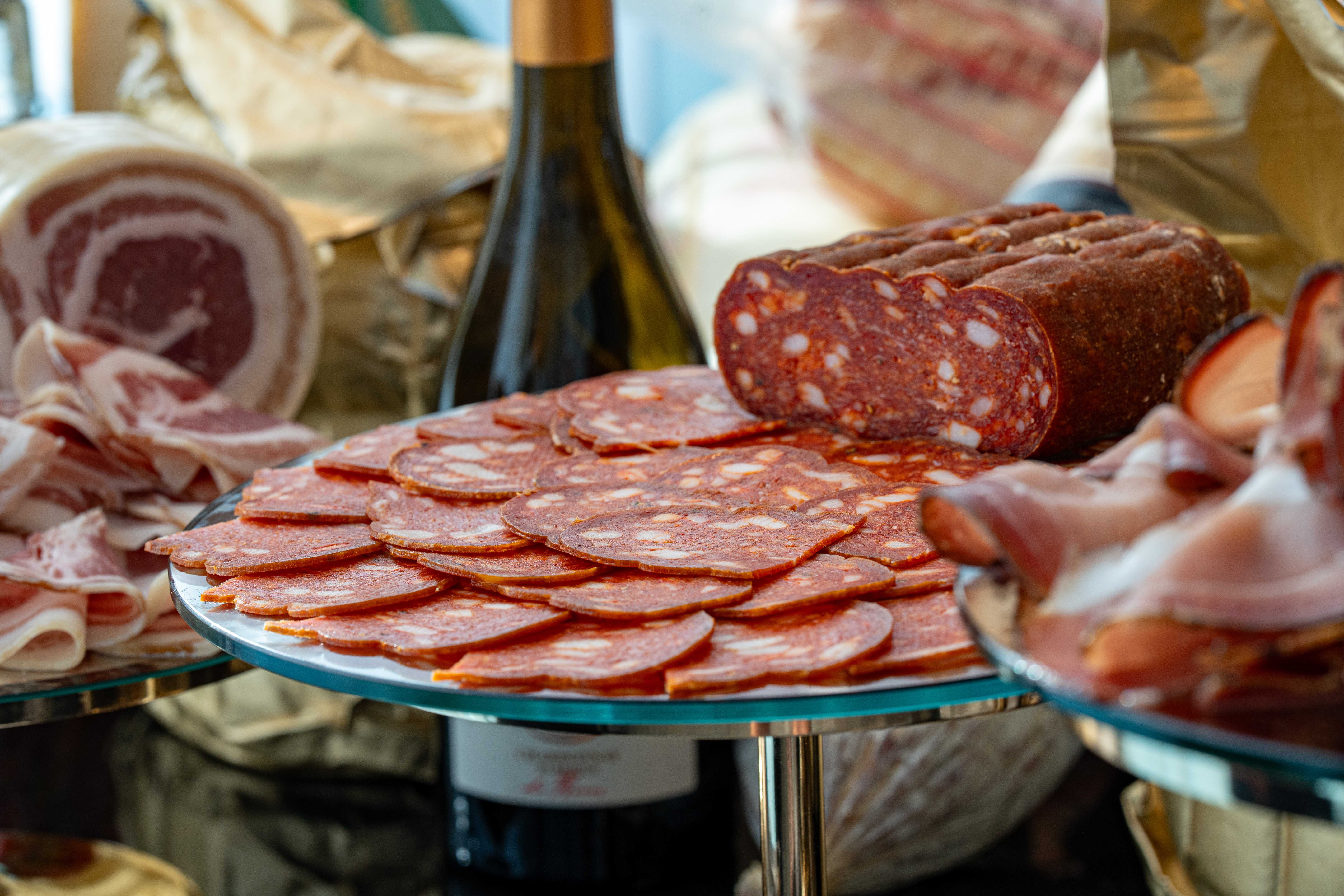 Italian charcuterie board with cured meats and cheeses
