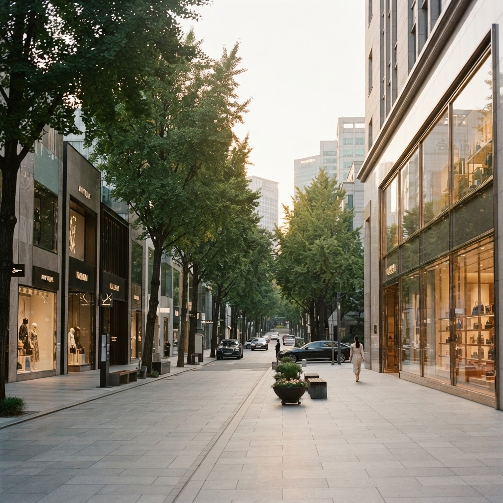 An upscale shopping street in Gangnam
