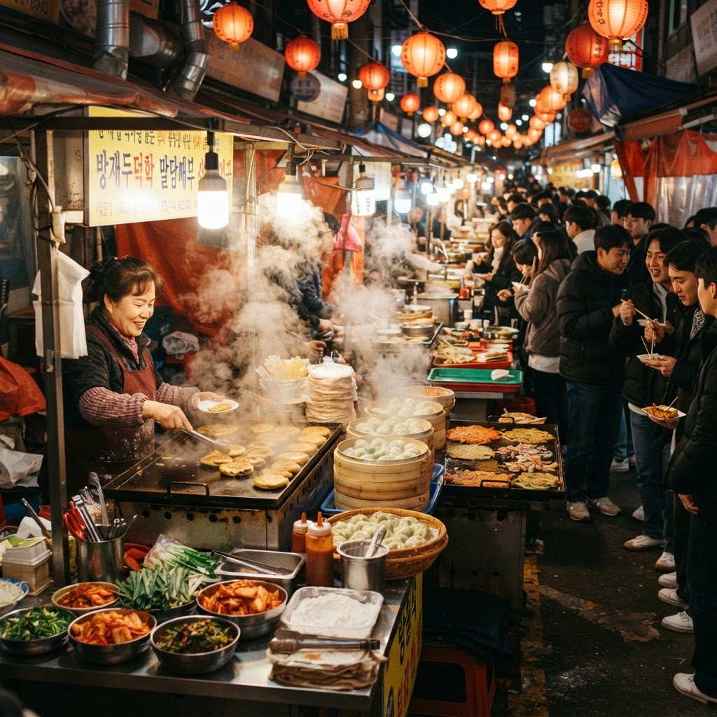 A Korean street-food market