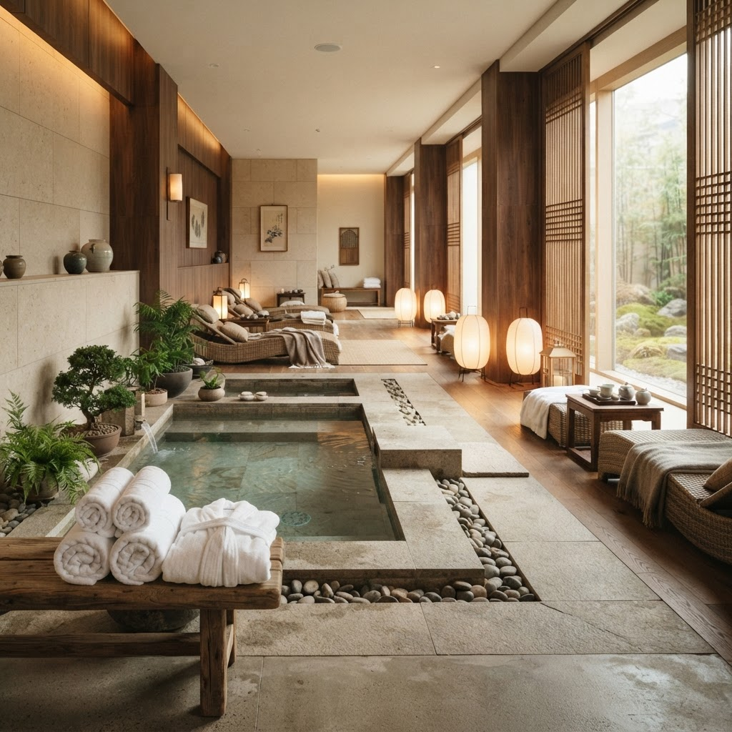 A tranquil Korean spa interior