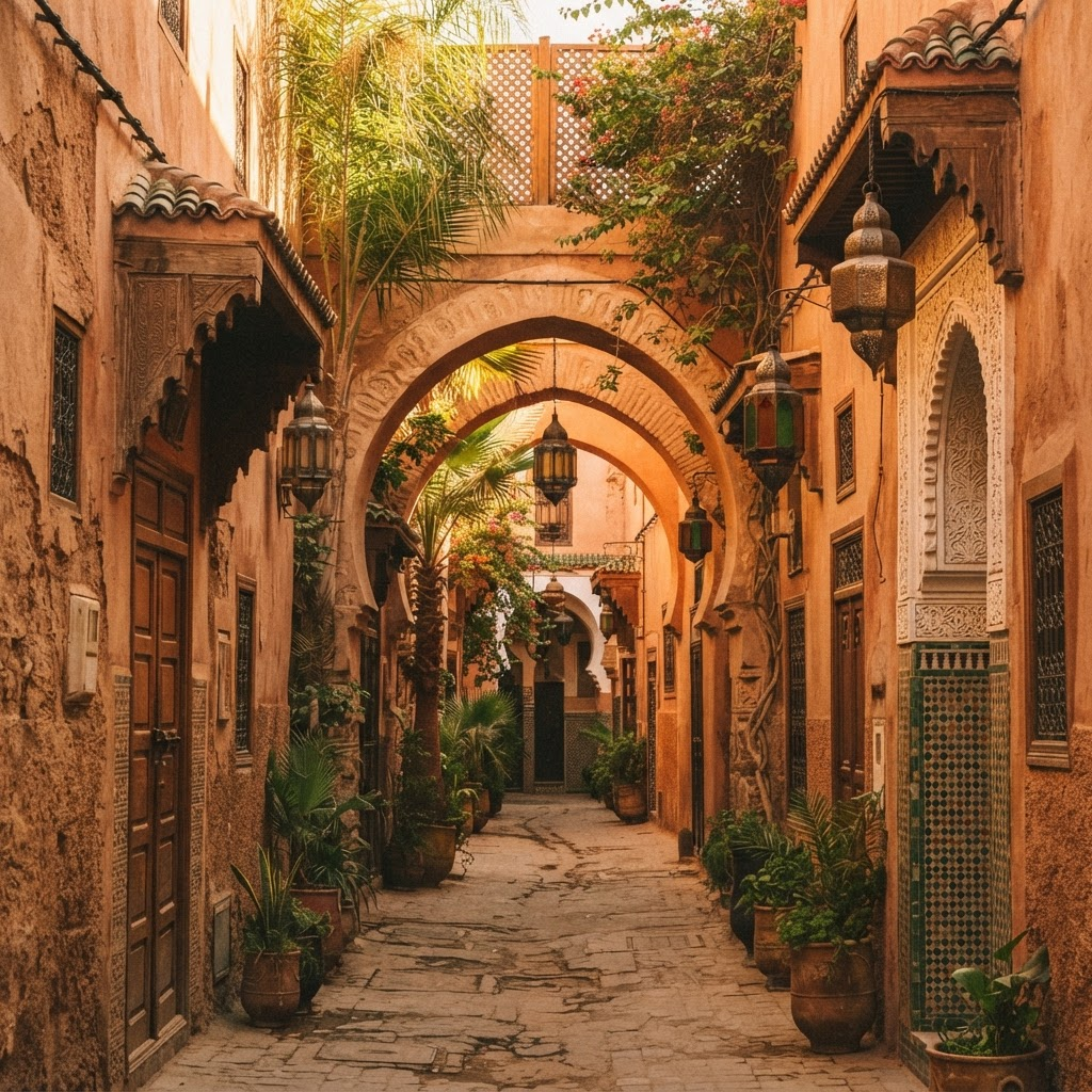 A warm-toned medina in Marrakech