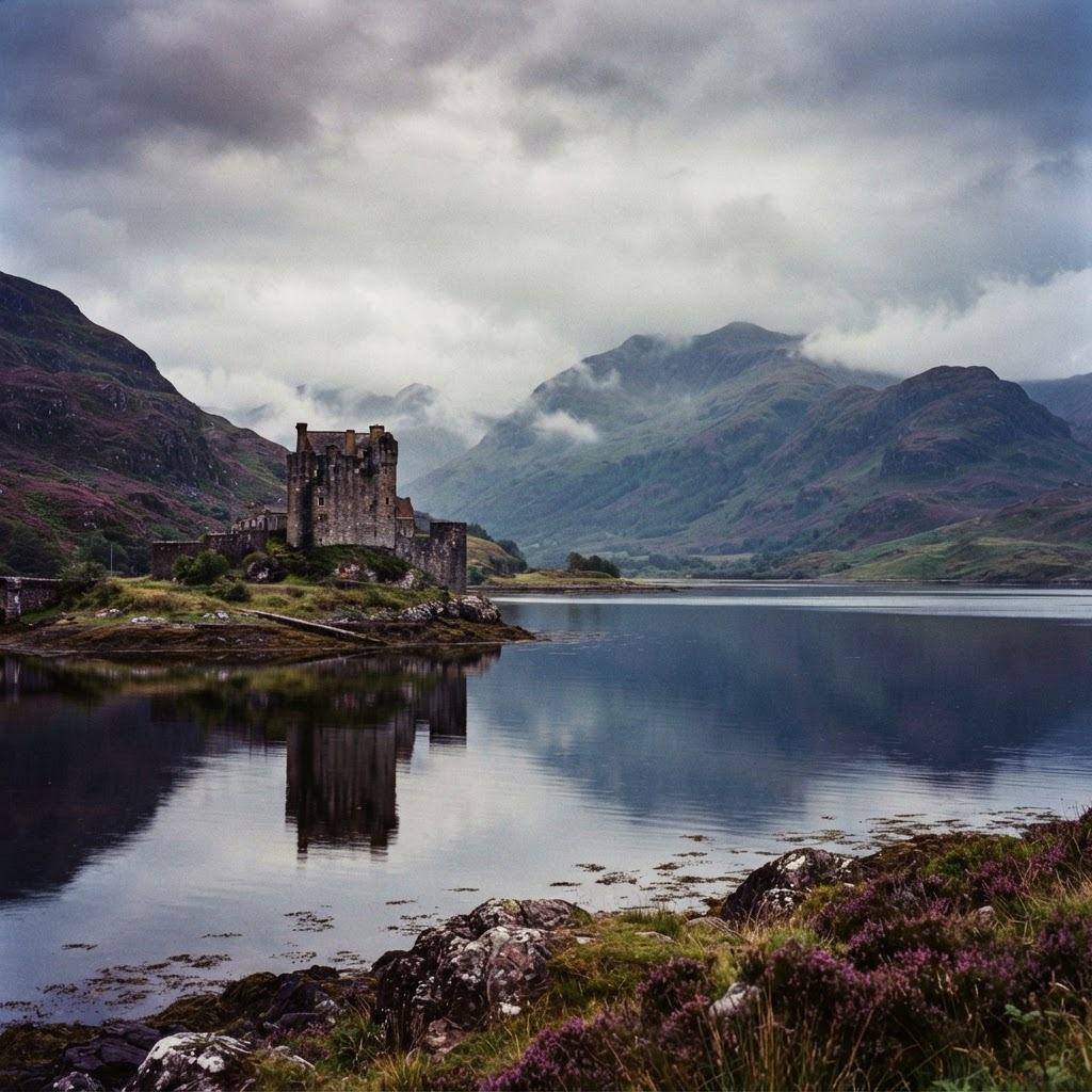 A castle beside a loch in the Scottish Highlands