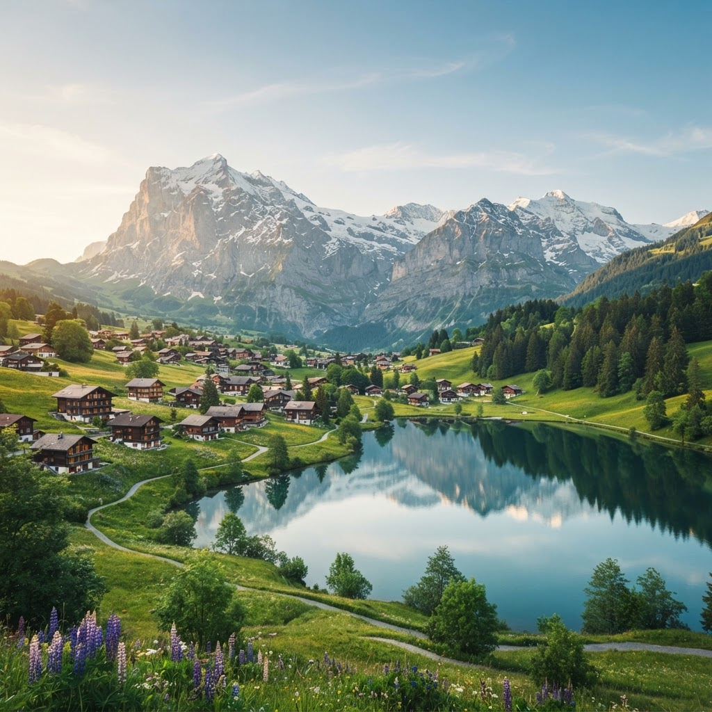 A chalet village in the Swiss Alps